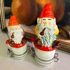 2 Ceramic Gnome Canisters